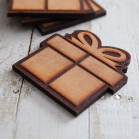 Set of Four Wood Burned Christmas Present Coasters