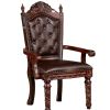 Traditional 2pcs Arm Chairs Brown Cherry Solid wood Dark Brown Leatherette Seats Tufted Back Formal Dining Room Furniture