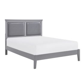 Classic Gray Finish Queen Size Panel Bed Upholstered Headboard Wooden Bedroom Furniture 1pc