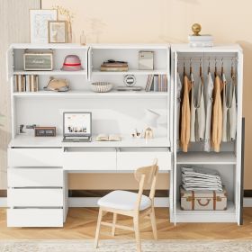 2 Door Wooden Storage Desk Wardrobe for Bedroom with Shelves and Drawers, White