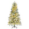 6FT Pre-Lit Spruce Snow Flocked Christmas Tree, Artificial Hinged Xmas Tree with 300 Multi-Color LED Lights, 8 Flashing Modes &790 Snow Branch Tips