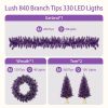 Pre-lit Christmas Artificial Tree 4-Piece Set, Garland, Wreath and Set of 2 Entrance Trees, X-mas with LED Lights, PVC Festival Celebration Set