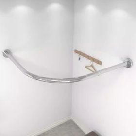 L Shape Extendable Shower Curtain Rod No Drill Bathroom Curved Corner Telescoping Rail Bar 304 Stainless Steel Pole Holder Rustproof For Bathtub