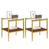 Set of 2 Rectangle End Table, Tempered Glass Tabletop with MDF layer, Modern Table for Living Room , Transparent Glass