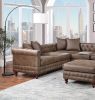 Dark Coffee Breathable Leatherette 4pc Sectional Set 3x Reversible Loveseat / Chaise and 1x Ottoman Tufted Couch Pillows