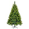 6FT Grass Green Christmas Tree, Large Branches Pine Tree, Pre-Lit Set with Tree & Garland & Wreath, Artificial Christmas with Pine Cones