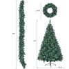 6FT Dark Green Pine Christmas Tree, Pre-Lit Set with Tree & Garland & Wreath, Hinged Artificial Xmas Tree with White Tips, Red Berries and Pine Cones