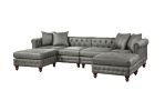 Slate Gray Breathable Leatherette 4pc Sectional Set 2x Reversible Loveseat / Chaise and 2x Ottomans Tufted Couch Pillows