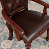 Traditional 2pcs Arm Chairs Brown Cherry Solid wood Dark Brown Leatherette Seats Tufted Back Formal Dining Room Furniture