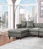 Slate Gray Breathable Leatherette 4pc Sectional Set 2x Reversible Loveseat / Chaise and 2x Ottomans Tufted Couch Pillows