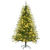 6FT Pre-Lit Aspen Fir Artificial Christmas Tree with Wreath & Garland,Grass Green Xmas Tree with 380 Multi-Color LED Lights, 11 Lighting Modes