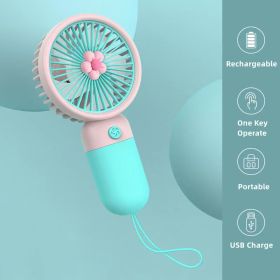 1 Pcs Handheld Fan Mini Personal USB Fan With Bracket; Rechargeable; Cute Flower Fruit Shape Portable Hand Held Fan; Table Fan For Cooling For Girls W (Color: Blue Flower)