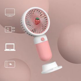 1 Pcs Handheld Fan Mini Personal USB Fan With Bracket; Rechargeable; Cute Flower Fruit Shape Portable Hand Held Fan; Table Fan For Cooling For Girls W (Color: Pink Strawberry)