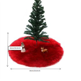 1pc Snow White Faux Fur Christmas Tree Skirt - Festive Holiday Decorations for Home and Party (Color: Red, size: 23.62*23.62inch)