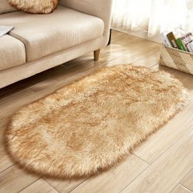 1pc Super Soft Area Rug, Plush Fluffy Faux Sheepskin Oval Floor Mat For Living Room Bedroom, Machine Washable Bedside Rugs (Color: White Yellow Tip, size: 19.69*31.5inch)