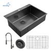 Aqucubic Gunmetal Black CUPC Handmade 304 Stainless Steel Topmount Kitchen Sink with Accessories and faucet