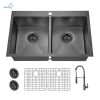 Aqucubic Gunmetal Black CUPC Handmade 304 Stainless Steel Topmount Kitchen Sink with Accessories and faucet