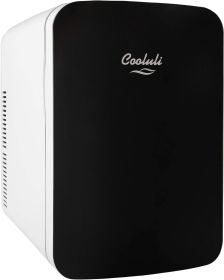 Cooluli 15L Mini Fridge for Bedroom, Car, Office Desk & College Dorm - 12V Portable Cooler & Warmer for Food, Drinks (Color: Black)