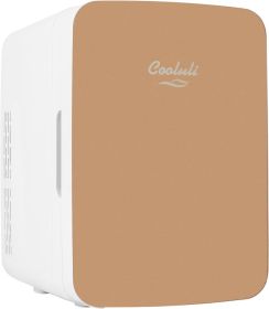 Cooluli 15L Mini Fridge for Bedroom, Car, Office Desk & College Dorm - 12V Portable Cooler & Warmer for Food, Drinks (Color: Gold)