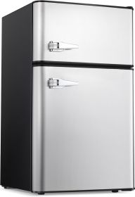 Antarctic Star Compact Mini Refrigerator Separate Freezer, Small Fridge Double 2-Door Adjustable Removable Retro Stainless Steel (Color: Grey)