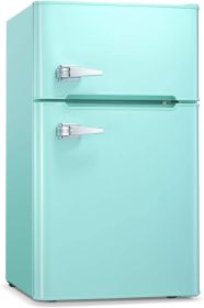 Antarctic Star Compact Mini Refrigerator Separate Freezer, Small Fridge Double 2-Door Adjustable Removable Retro Stainless Steel (Color: Green)