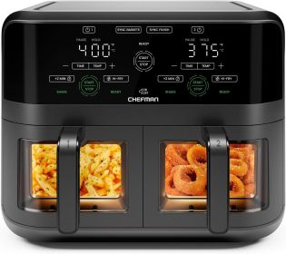 Chefman TurboFry Touch Dual Air Fryer, Maximize The Healthiest Meals With Double Basket Capacity, One-Touch Digital Controls (Color: 9 Quart)