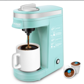 Single Serve Coffee Maker For K Capsule And Ground Coffee (Color: Cyan)