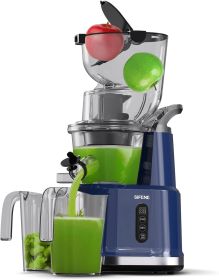 Easy-Use Cold Press Juicer, SiFENE 83mm Wide-Mouth Vertical Slow Masticating Juicer, Whole Fruit & Veg Juice Extractor (Color: Blue)