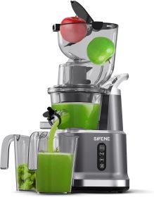 Easy-Use Cold Press Juicer, SiFENE 83mm Wide-Mouth Vertical Slow Masticating Juicer, Whole Fruit & Veg Juice Extractor (Color: gray)