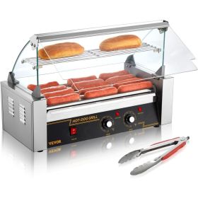 Hot Dog Roller 5 Rollers 12 Hot Dogs Capacity, Sausage Grill Cooker Machine with Dual Temp Control Glass Hood Shelf Removable (Color: 5 Roller)