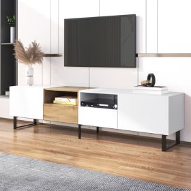 Modern TV Stand with 2 Cabinets& Open Storage Compartment, Color-matching Media Console Table for TVs up to 85'' (Color: as picture)