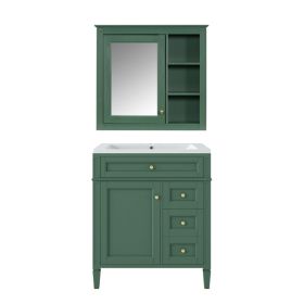 30'' Bathroom Vanity with Top Sink, Modern Bathroom Storage Cabinet with 2 Drawers and a Tip-out Drawer, Freestanding Vanity Set with Mirror Cabinet (Color: as picture)