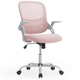 Office Mid Back Ergonomic Mesh Computer Desk Larger Seat Executive Height Adjustable Swivel Task Chair with Lumbar Support (Color: Pink)