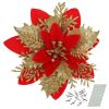 12pcs Christmas Glitter Artificial Poinsettia Flowers Christmas Tree Flowers Hanging Ornaments Party Decoration With Stems Clips