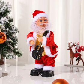 Christmas Electric Musical Hip Dancing Play Guitar Santa Claus Doll Ornament with Music Party Christmas Decoration Gift for Kids (Varients: Guitar)