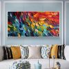 Handmade Oil Painting Original Colorful Feathers Oil Painting On Canvas Large Wall Art Abstract Colorful Painting Custom Painting Living room Home Wal