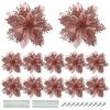 12pcs Christmas Glitter Artificial Poinsettia Flowers Christmas Tree Flowers Hanging Ornaments Party Decoration With Stems Clips